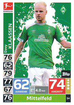 Davy Klaassen Werder Bremen 2018/19 Topps MA Bundesliga #54